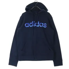美品 adidas アディダス ロゴプリント 長袖 ジップパーカー M ブラック メンズ 古着