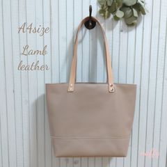 A4サイズ グレージュ☆ラムレザートートバッグ