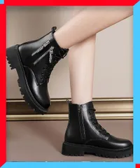 新品 レディース トラックソールブーツ 厚底ショートブーツ 通勤通学 疲れない 黒 ローヒール 秋冬靴 【送料無料】