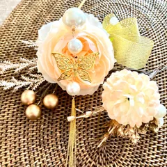 オープニングセール♥︎シャーベットオレンジパール蝶々簪♡成人式髪飾り♡結婚式
