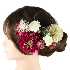 髪飾り 成人式 水引 つまみ細工 ピンク ゴールド 振袖 前撮り 袴 花 白 赤 黒 ちりめん 剣つまみ 9点セット 着物 和装 かんざ No.9-5492