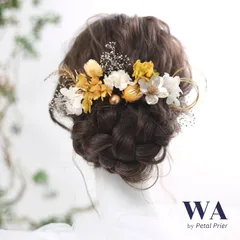 髪飾り【イエロー】ドライフラワー ブライダル ウェディング 成人式 　K-5