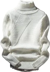 aspersio ハイネック ニット セーター メンズ タートルネック トップス 長袖 ロングスリーブ 袖あり( アイボリー,  2XL)