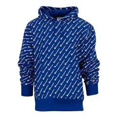 日本未発売 Champion USA チャンピオン 総柄 リバースウィーブ スウェット プルオーバー パーカー 青