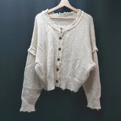 ◇ CPCM シーピーシーエム ダメージ加工 ケーブル ボタン ストレッチ 長袖 カーディガン サイズF ベージュ レディース E 【1310300005186】