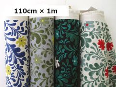 コットンこばやし　綿麻キャンバス　絵付草　生地　布地　110cm巾　1ｍ
