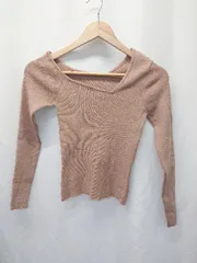 ◇ ⊆ φ eimy istoire エイミーイストワール スクエアワンショルダー 長袖 リブニット サイズF モカ レディース E  【1410230014576】