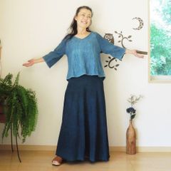 ヘンプのロングスカート121●草木染めマンゴーインディゴ