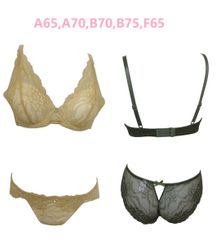 (ゴールドベージュ,カーキ） ブラ＆ショーツ　お買い得！ ブラジャー＆ショーツ　総レース　パッドつき　ワイヤー入り　A65 A70 B70 B75　新品　送料無料