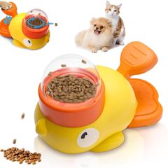 新品　犬 おやつ おもちゃ 知育玩具 2in1 自動給餌器 ペット 自分で遊び おもしろい 留守番 給餌機 餌やり器 蓋3個入り (黄色いアヒル)