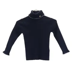 ケイトスペード タートルネック 長袖 リブ ニット 110 ネイビー系 Kate Spade ロゴ キッズ 古着 【231103】 メール便可