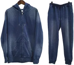 Sleeping Sheep(スリーピング シープ) スリーピングシープ 爽やか サーファー 気分 柔らか ストレッチ ニットデニム セットアップ メンズ パーカー トレーナー ジョガーパンツ スウェット( ネイビー（上下セット）,  M)