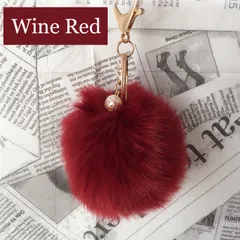 ファーチャーム バッグチャーム かわいい ふわふわ キーホルダー ワインレッド