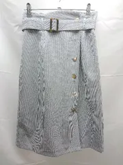 ◇ MAJESTIC LEGON ウエストゴム　裏地　チェック柄　スリット ひざ丈 タイト スカート サイズM グレー系 レディース E  【1303160003089】