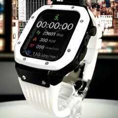 TCプレミアムホワイトブラックアップルウォッチバンド ラバーベルト ステンレス カバー　Apple Watch ケース 44mm 45mm 4 5 6 7 8 9 se メンズ レディース スポーツ01