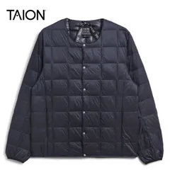 タイオン メンズ ベーシック クルーネックボタン インナーダウンジャケット 定番無地 TAION-104 ライトダウンジャケット ダークネイビー