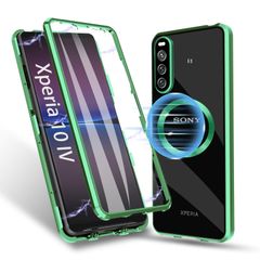 【新着商品】Guizzcg Sony Xperia 10 IV ケースクリアガラス [SO-52C / SOG07] 透明手机 ラッチ磁気バックル両面ガラススマートフォンケースアルミニウム合金バンパーレンズカバー360° スクラッチ耐性 MagSafe 対応