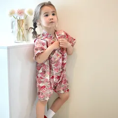 甚平 ベビー キッズ 男の子 ロンパース コットン 浴衣  70 80 90 [jinbei-32]