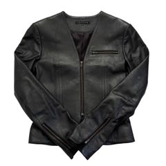 theory セオリー ノーカラーレザージャケット  黒 ノーカラー レザージャケット レディース サイズ2 Mサイズ