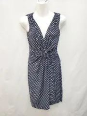 ◇ LAUREN RALPH LAUREN ドット 水玉 カシュクール ストレッチ 膝丈 ワンピース サイズ2 ネイビー レディース P  【1404250019826】