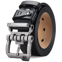 ブラック_36.5＂-39＂/ベルト長さ115cm [BISON DENIMベルト メンズ 本革 大きいサイズ メンズ ベルト カジュアル 革ベルト ジーンズ用ベルト 作業用ベルト 紳士用ベルト ?さ調節 ?さ105cm～130cm 化粧箱付き 父の日 プレゼ