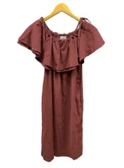 IENA (イエナ) JULIE COGAM 17SS オフショルダー ワンピース フリル リネン 麻 38 ブラウン レディース/025