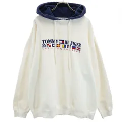 トミーヒルフィガー 90s オールド フラッグタグ 長袖 スウェットパーカー M ホワイト系 TOMMY HILFIGER 裏起毛 メンズ