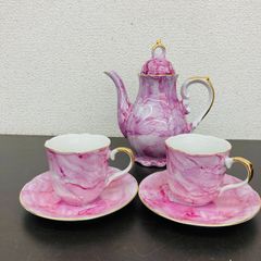 KEINAN CHINA ポット カップ ソーサー 5点セット 金縁 ピンク