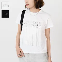 MM6 MAISON MARGIELA エムエムシックス メゾン マルジェラ  Tシャツ トップス カットソー クルーネック フリンジTシャツ S52GC0332 M20048 レディース ホワイト ブラック 半袖 春夏のサムネイル