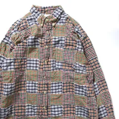 90's Jクルー J.CREW マドラスチェック パッチワーク ボタンダウンシャツ (L) インド綿 コットン 長袖 90年代 旧タグ オールド　アメリカ古着 USED  ビンテージ ヴィンテージ