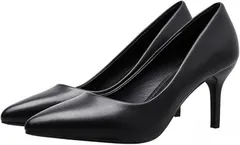 motayu18 ハイヒール 7cm パンプス レディース 歩きやすい フォーマル 黒 靴 レディース靴 疲れにくい 痛くない 滑り止め 仕事用 通勤用 ビジネス オフィス(ブラック,  23.5 cm)