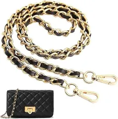 【在庫処分】Feiangel ショルダースト ショルダーストラップ バッグ用 チェーンショルダーストラップ ショルダーバッグ ひも バッグ修理 交換用 持ち手ストラップ ショルダースト 単品 ラップ バッグ用 約120cm (チェーン 黒＋金)