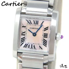 電池交換済 Cartier カルティエ タンクフランセーズ SM ベゼルダイヤモンド ピンク シェル SS ステンレス K18PG ピンクゴールド レディース クォーツ【6ヶ月保証】【腕時計】