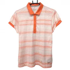 【超美品】ナイキゴルフ 半袖ポロシャツ 白×オレンジ ボーダー 裾ロゴ DRI-FIT レディース L ゴルフウェア NIKE