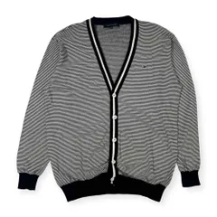 TOMMY HILFIGER トミーヒルフィガー Vネック コットン  ニット カーディガン XXL/ブラック×ホワイト メンズ