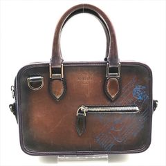 良品 Berluti ベルルッティアンジュール ガリバー ミニ ハンド バッグ カリグラフィー メンズ レザー ブラウン 鞄 かばん k5443