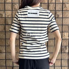 ☆2024春夏新入荷☆ JIL SANDER ジルサンダー J40GC0111 J46497 ボーダーTシャツ カットソー 半袖 リブ  ベージュ×ネイビー  レディース