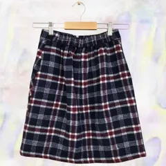 INGNI　イング　スカート　ネイビー×エンジ　レディース　チェック　ポケット　台形スカート　モコモコ　フリース　ウエストゴム