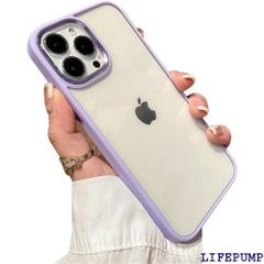 iPhone 15 Pro ケース ストラップホール付き クリア 透明 カバー 2色 配色 薄型 可愛い レディース iPhone15プロ カバー 背面ケース ハードケース 15Pro 薄紫 1671