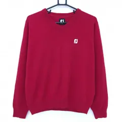 【超美品】フットジョイ セーター レッド×白 ウール100％ ニット Vネック メンズ M ゴルフウェア FootJoy