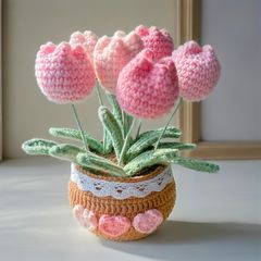 チューリップ編みDIY糸花素材パッケージ鉢植え完成装飾品ギフト永遠の花