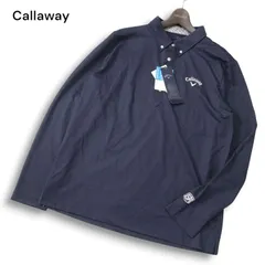 【新品 未使用】 Callaway キャロウェイ ゴルフ 通年 速乾★ ロゴ刺繍 長袖 ボタンダウン ポロシャツ Sz.LL メンズ 紺