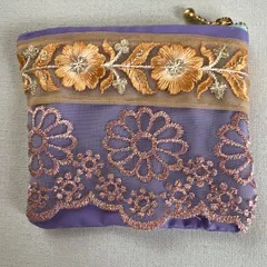 ☆ハンドメイド☆インド刺繍リボン☆レース☆ミニポーチ☆