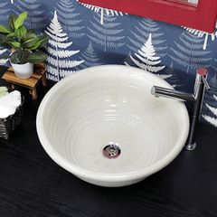 信楽焼 手洗い鉢 洗面ボウル 陶器 直径42cm 大型サイズ 手ひねり白碗型手洗い鉢 tr-4131