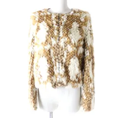 美品★GUCCI グッチ 311148 毛皮 ミンク 裏地シルク100％ ノーカラー ショート丈 ジャケット レディース ブラウン×アイボリー 38 伊製のサムネイル