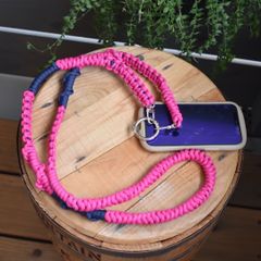 パラコード　パラコードストラップ　ショルダーストラップ　スマホショルダー　ピンク×ネイビー