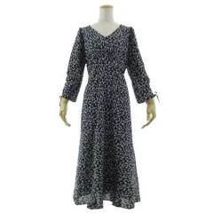 ビザビ vis-a-vis バックレースアップ 小花柄ワンピース BPE-82220-C 長袖 袖ドロスト ロング丈 ネイビー 紺 ホワイト 白 F