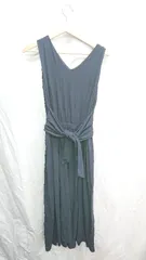 ◇ ⊂ Andemiu アンデミュウ 綿混合 ウエスト紐 ノースリーブ ロング ワンピース サイズF ネイビー系 レディース E  【1410290036563】