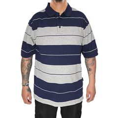M TOWN PIQUE POLO SHIRTS【NAVY×GRAY】(メンズ 大きいサイズ 服 ポロシャツ 半袖 ショートスリーブ ボーダー 西海岸 チカーノ ウェッサイ ローライダー ロサンゼルス LOS ANGELES)
