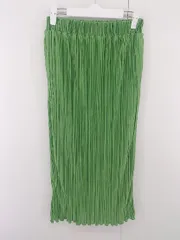 ◇ LOWRYS FARM ウエストゴム サテン調 プリーツ ロング タイト スカート サイズ F グリーン レディース E  【1305250029719】